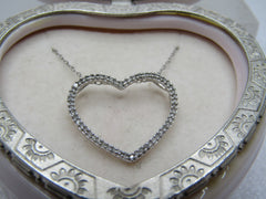 Vintage 10kt Diamond Heart Necklace in Hinged Heart Trinket Box, 19"