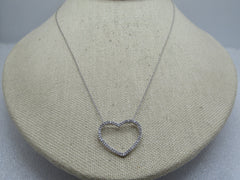 Vintage 10kt Diamond Heart Necklace in Hinged Heart Trinket Box, 19"