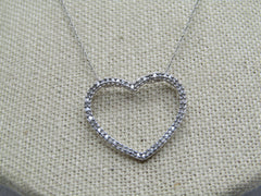 Vintage 10kt Diamond Heart Necklace in Hinged Heart Trinket Box, 19"
