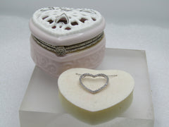 Vintage 10kt Diamond Heart Necklace in Hinged Heart Trinket Box, 19"