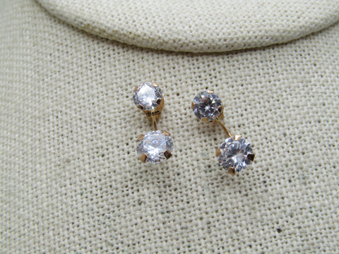 14kt CZ Curved Illusion Earrings, Pierced, Ross & Simon, 1990's-2000's in original box