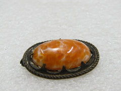 Vintage Orange & White Czech Glass Brooch, 1930's, C-Clasp, 1.25" by 3/4" oval