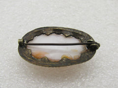 Vintage Orange & White Czech Glass Brooch, 1930's, C-Clasp, 1.25" by 3/4" oval