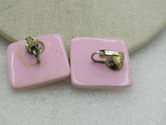 Vintage Pink  Square Clip Earrings, 1-1/8" Earrings, Mid-Century MOD