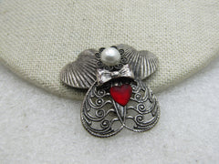 Vintage Angel Brooch Signed Jane with Faux Pearl Red Heart