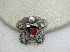 Vintage Angel Brooch Signed Jane with Faux Pearl Red Heart