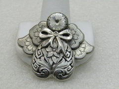 Vintage Angel Brooch, Hand Signed Jane, Hearts & Flowers 1.75"