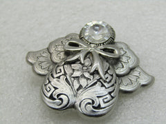 Vintage Angel Brooch, Hand Signed Jane, Hearts & Flowers 1.75"