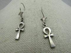 Vintage Sterling Silver Ankh Earrings, Pierced, 2"