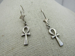 Vintage Sterling Silver Ankh Earrings, Pierced, 2"