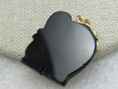 Vintage Onyx Carved  Elephant Cloisonne Pendant, CZ Eye, 10kt GF