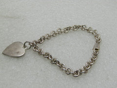 Vintage Sterling Silver Single Heart Charm Bracelet, 7", 18.81 gr.