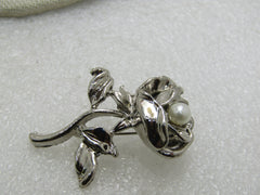 Vintage Rose Brooch with Faux Pearl,  1.75"
