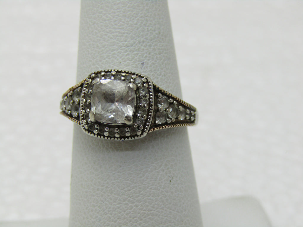 Vintage 10kt Moissanite/White Sapphire Halo Ring, Sz. 7, Signed JWBR