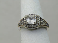 Vintage 10kt Moissanite/White Sapphire Halo Ring, Sz. 7, Signed JWBR