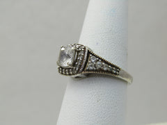 Vintage 10kt Moissanite/White Sapphire Halo Ring, Sz. 7, Signed JWBR