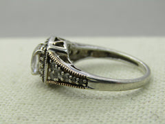 Vintage 10kt Moissanite/White Sapphire Halo Ring, Sz. 7, Signed JWBR