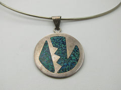 Vintage Taxco Mexico Turquoise Chip Pendant on 15" Collar Necklace