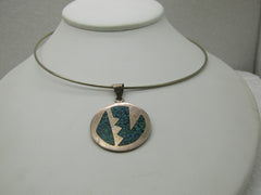 Vintage Taxco Mexico Turquoise Chip Pendant on 15" Collar Necklace
