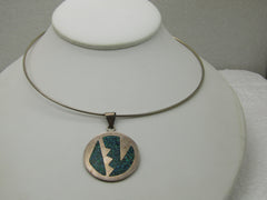 Vintage Taxco Mexico Turquoise Chip Pendant on 15" Collar Necklace
