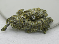 Vintage 1930's Art Deco Rhinestone Brooch, Pot Metal, 3"
