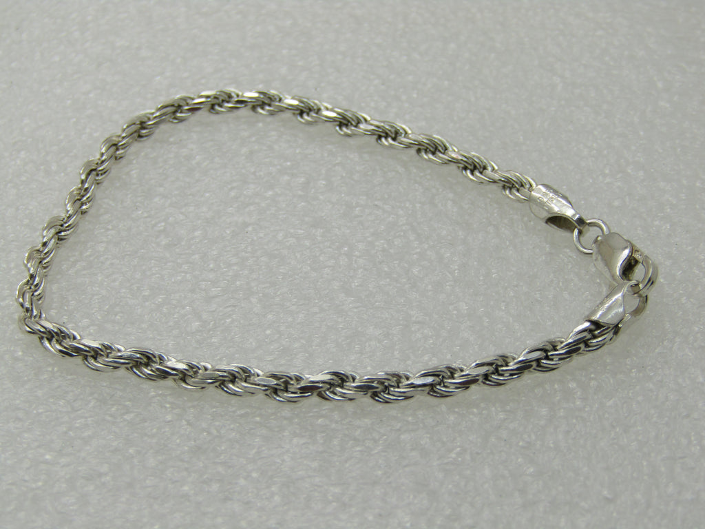 Vintage Sterling Silver 7" Rope Bracelet, 2.2mm wide, twisted rope.