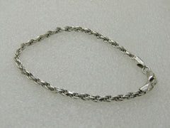 Vintage Sterling Silver 7" Rope Bracelet, 2.2mm wide, twisted rope.