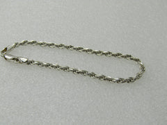 Vintage Sterling Silver 7" Rope Bracelet, 2.2mm wide, twisted rope.