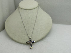 Vintage Sterling Silver Inlaid Cross Necklace, 17.5", Mexico