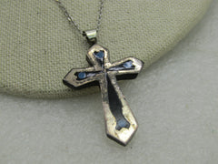 Vintage Sterling Silver Inlaid Cross Necklace, 17.5", Mexico