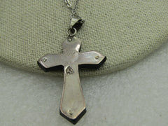 Vintage Sterling Silver Inlaid Cross Necklace, 17.5", Mexico