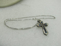 Vintage Sterling Silver Inlaid Cross Necklace, 17.5", Mexico