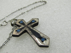 Vintage Sterling Silver Inlaid Cross Necklace, 17.5", Mexico