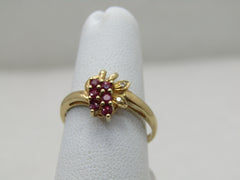 Vintage 10kt Red Spinel & Diamond Ring, Sz. 6.5, Floral Design