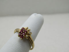 Vintage 10kt Red Spinel & Diamond Ring, Sz. 6.5, Floral Design