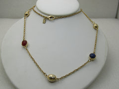 Vintage Scarab Necklace Signed LR, Lady Remington, 28", Gold Tone