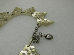 Vintage Pointed Wreath Necklace, Diamond Pattern, 16", Gold Tone, 1960's