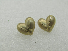 Vintage 14kt Heart Stud Earrings,  Signed JCM, Diamond Cut Accents