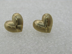 Vintage 14kt Heart Stud Earrings,  Signed JCM, Diamond Cut Accents