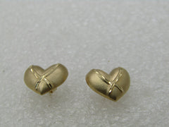 Vintage 14kt Heart Stud Earrings,  Signed JCM, Diamond Cut Accents