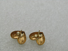 Vintage 14kt Heart Stud Earrings,  Signed JCM, Diamond Cut Accents