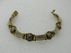 Vintage Damascene Mother-of-Pearl Bracelet, 7", 6.5-11mm wide