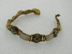 Vintage Damascene Mother-of-Pearl Bracelet, 7", 6.5-11mm wide