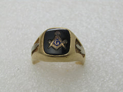 Vintage 14kt Onyx Masonic Ring, Sz. 8, 7.05 Gr. Two-Tone Gold