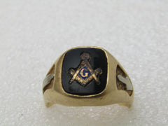 Vintage 14kt Onyx Masonic Ring, Sz. 8, 7.05 Gr. Two-Tone Gold