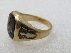 Vintage 14kt Onyx Masonic Ring, Sz. 8, 7.05 Gr. Two-Tone Gold