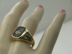 Vintage 14kt Onyx Masonic Ring, Sz. 8, 7.05 Gr. Two-Tone Gold