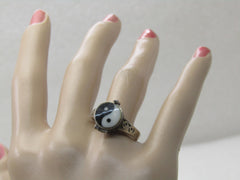 Vintage Sterling Yin Yang Poison Ring, Unisex, Sz. 9.5, 1960's-1980's - BOHO
