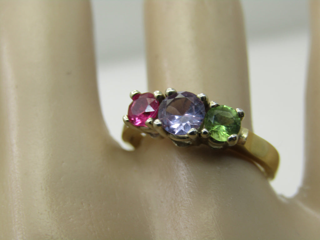 Vintage 14kt Sapphire, Ruby, Tourmaline Ring, Sz. 7.5
