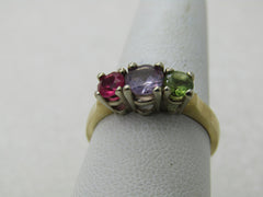 Vintage 14kt Sapphire, Ruby, Tourmaline Ring, Sz. 7.5